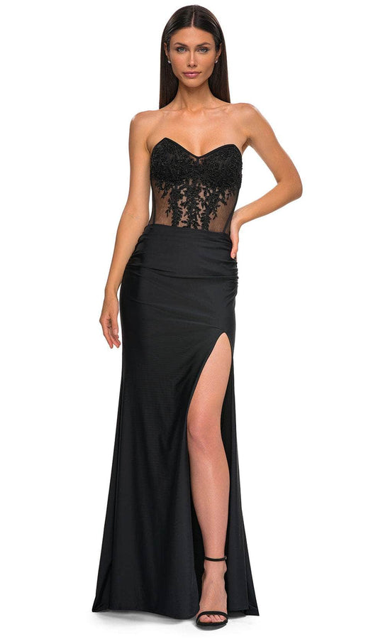 La Femme 32912 - Sweetheart Lace Illusion Corset Prom Gown