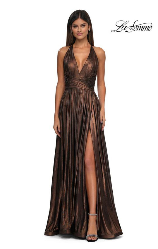 La Femme 32917 - V-Neck Wrapped Waistband Prom Gown