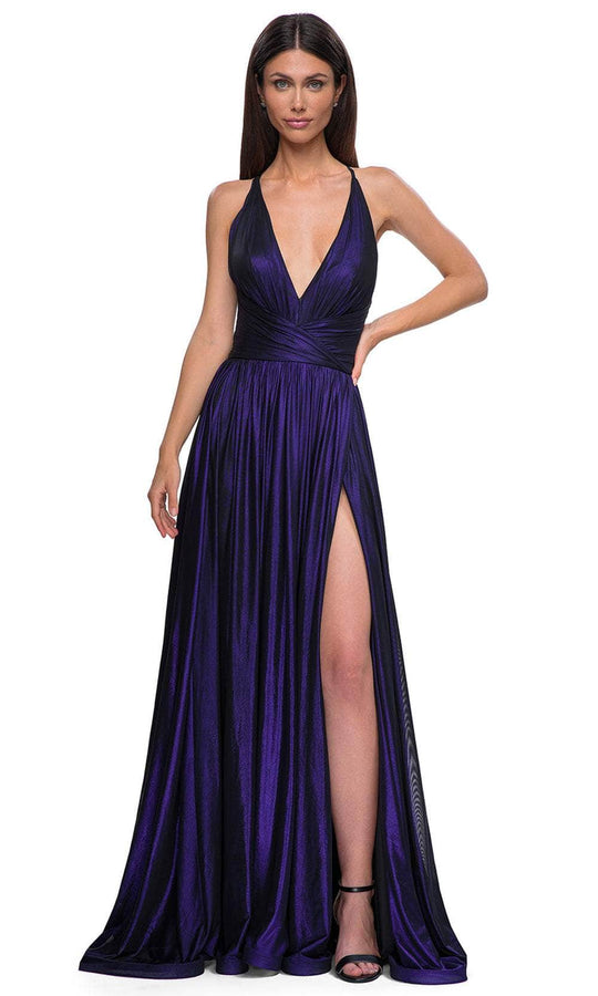 La Femme 32917 - V-Neck Wrapped Waistband Prom Gown