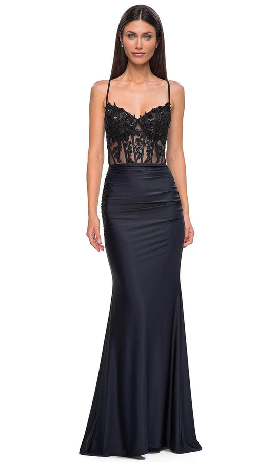 La Femme 32920 - Beaded Lace Sexy V-Neck Prom Gown
