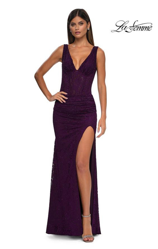 La Femme 32943 - Lace Bodice Wide Straps Prom Gown