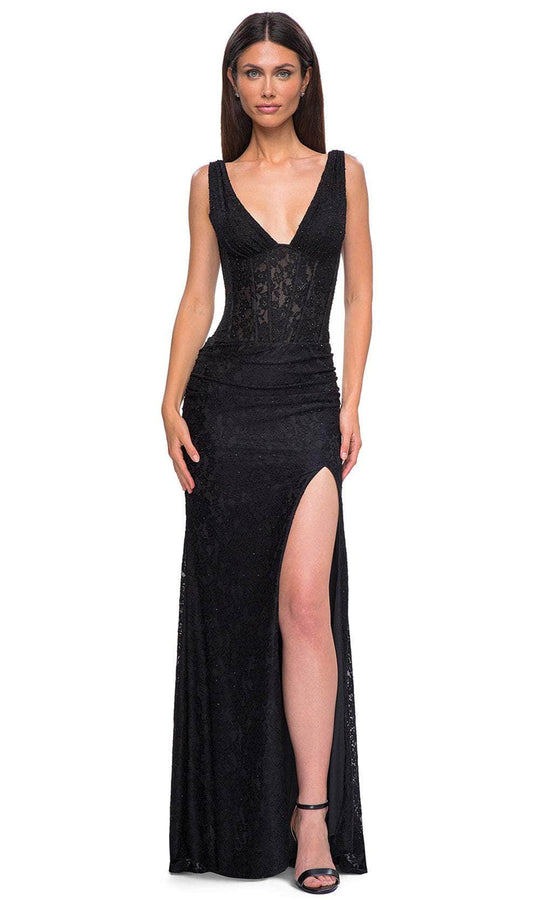 La Femme 32943 - Lace Bodice Wide Straps Prom Gown