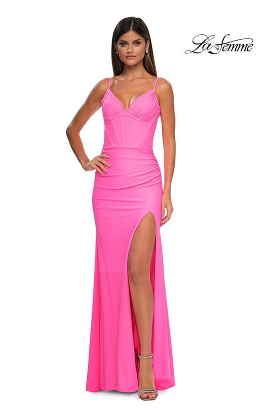 La Femme 32962 - Sheer Back Sleeveless Jersey Prom Gown