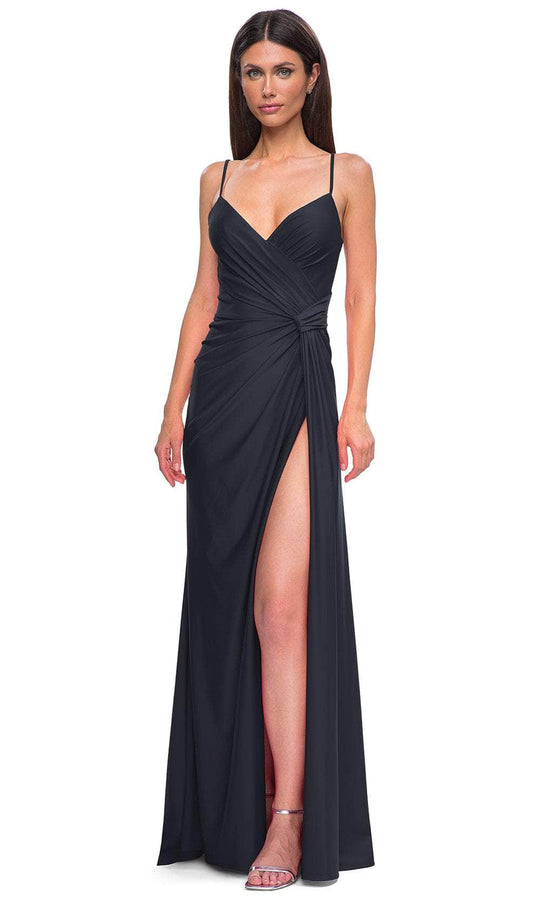 La Femme 32977 - Deep V-Neck Lace-Up Prom Gown