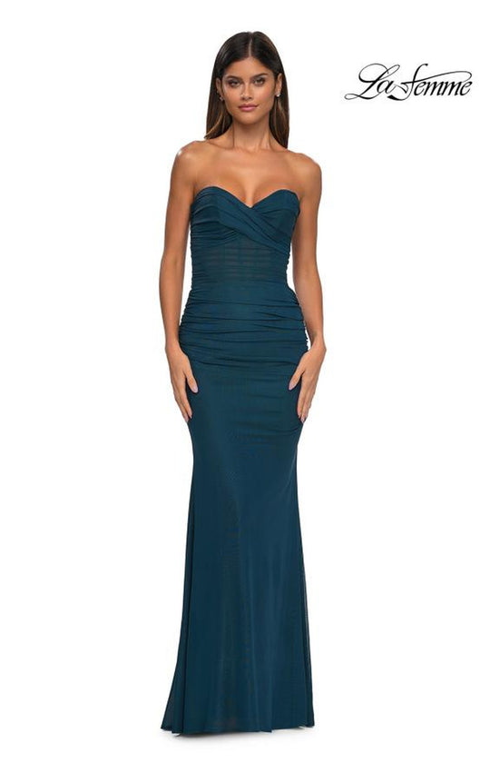 La Femme 33007 - Sweetheart Ruched Metallic Prom Gown