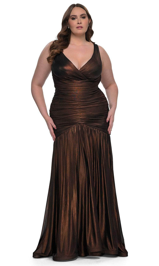 La Femme 33021 - Ruching Flare Skirt Dress