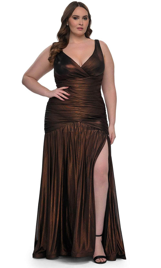 La Femme 33021 - Ruching Flare Skirt Dress