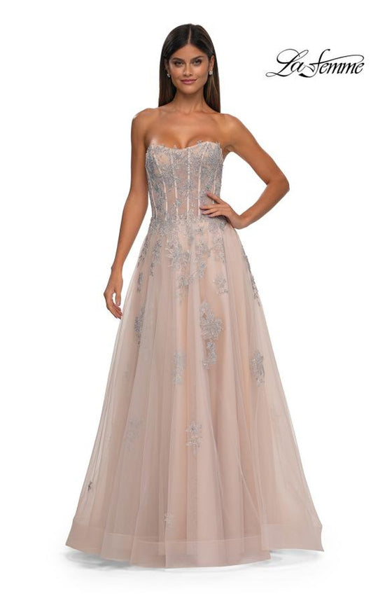 La Femme 33028 - Semi-Sweetheart Rhinestone Encrusted Prom Gown