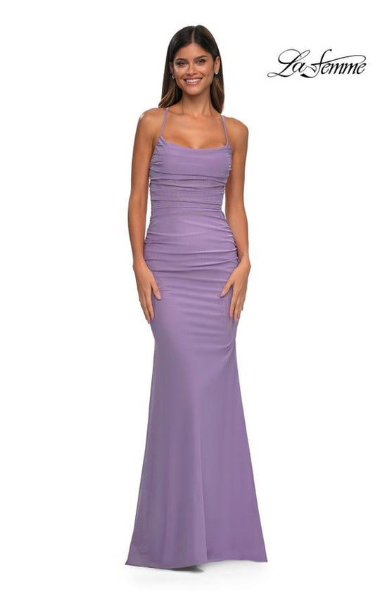 La Femme 33086 - Strappy Back Ruched Jersey Prom Gown