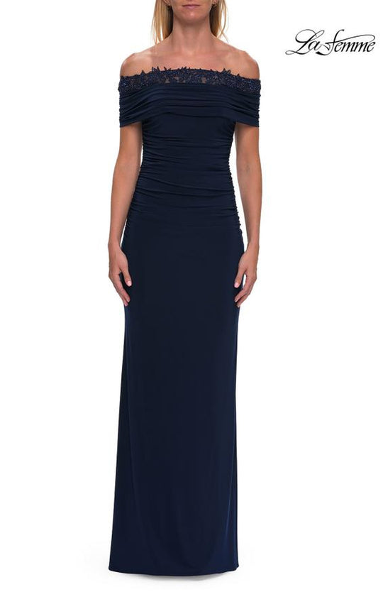 La Femme 33329 - Lace Trim Straight Neckline Evening Gown