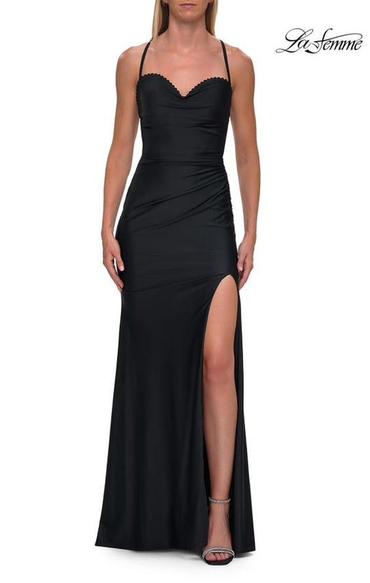 La Femme 33361 - Lace Detail Strappy Back Prom Gown