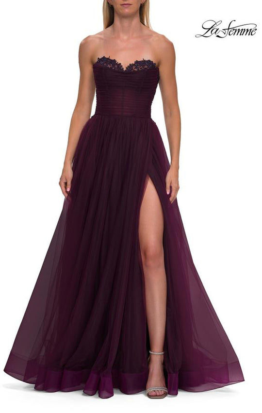 La Femme 33363 - Strapless Lace Accent A-Line Gown