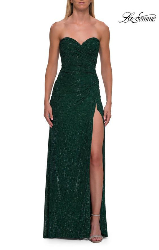 La Femme 33383 - Rhinestone Ornate Sweetheart High Slit Dress