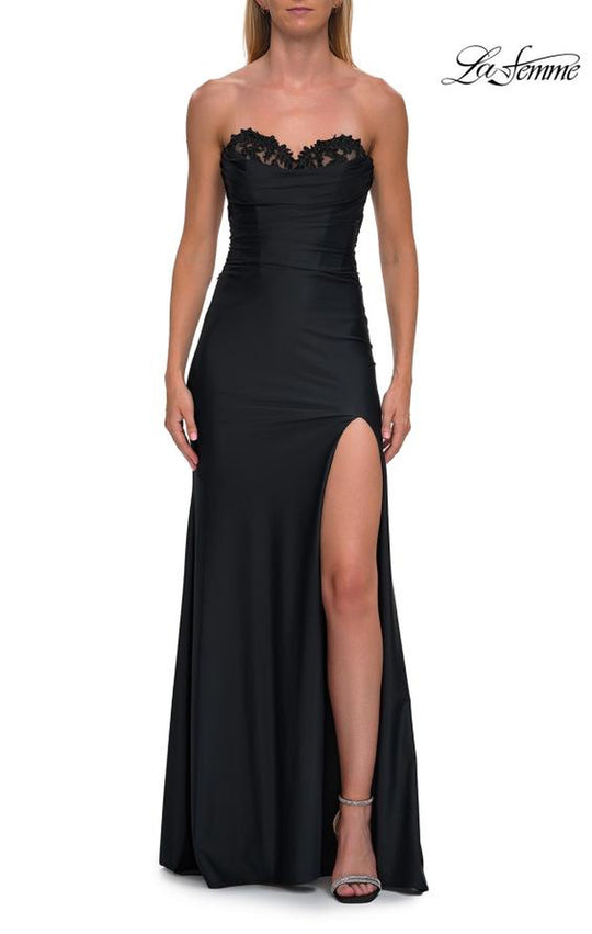 La Femme 33396 - Illusion Corset Back Lace Accent Prom Dress