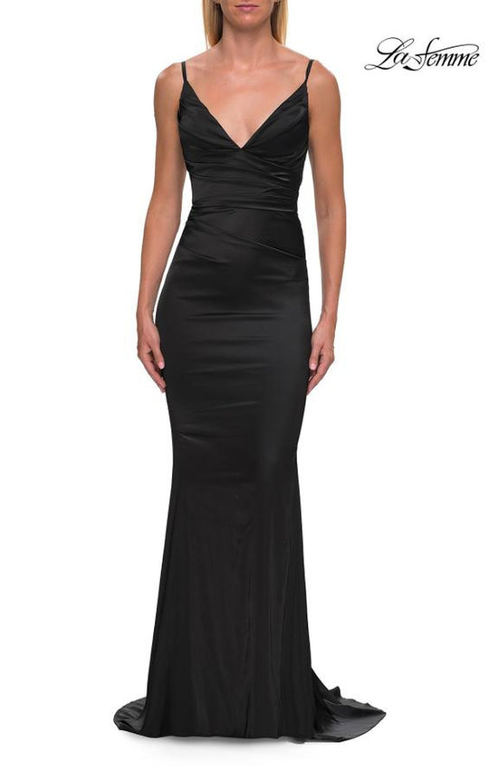 La Femme 33421 - V-Neck Spaghetti Strap Prom Gown