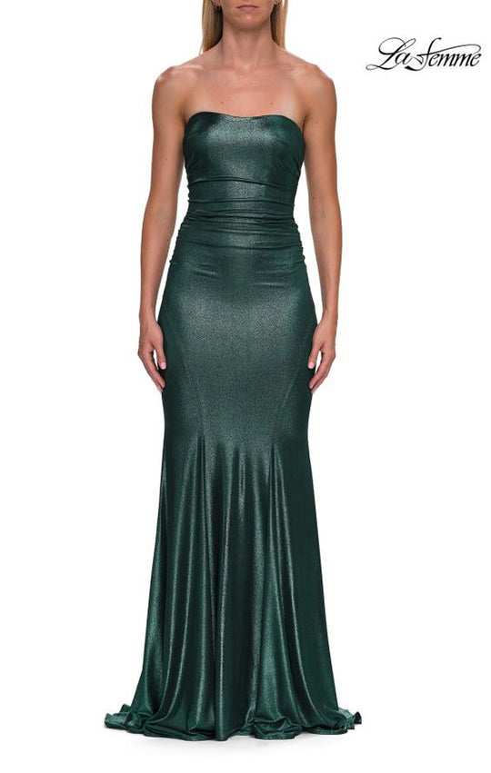 La Femme 33424 - Metallic Jersey Ruched Strapless Gown