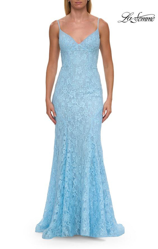 La Femme 33452 - Allover Lace Fitted Sleeveless Dress