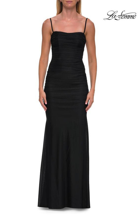 La Femme 33560 - Embellished Open Back Ruched Gown