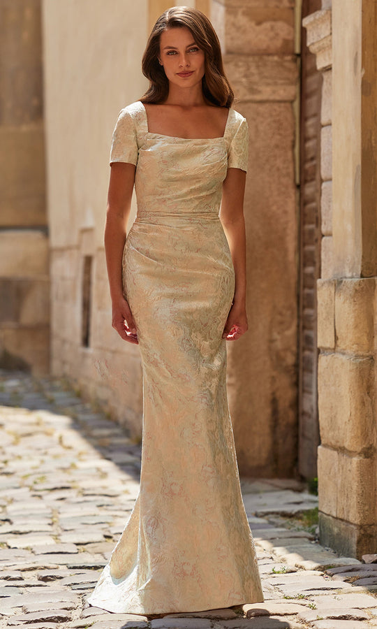 La Femme 33598 - Short Sleeve Print Jacquard Formal Gown