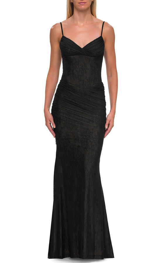 La Femme 33632 - Ruched Lace Sleeveless Prom Gown
