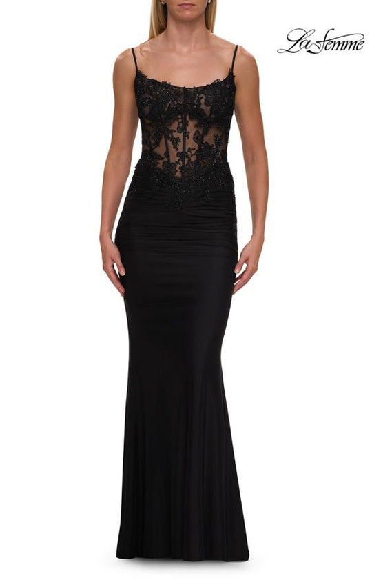 La Femme 33774 - Beaded Illusion Corset Gown with Scoop Neckline