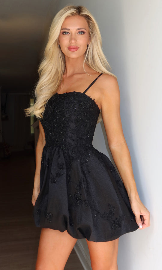 La Femme 34140 Applique Bubble Hem Cocktail Dress