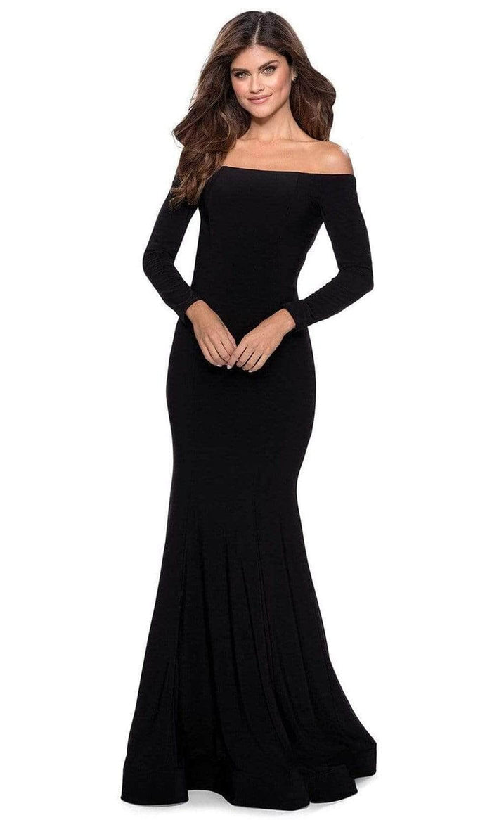 La Femme - Off Shoulder Long Sleeve Trumpet Dress 28754SC Prom Dresses 0 / Black