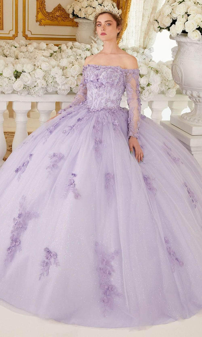 Ladivine 15706 - Long Sleeve Off-Shoulder Ballgown Special Occasion Dress XXS / Lilac
