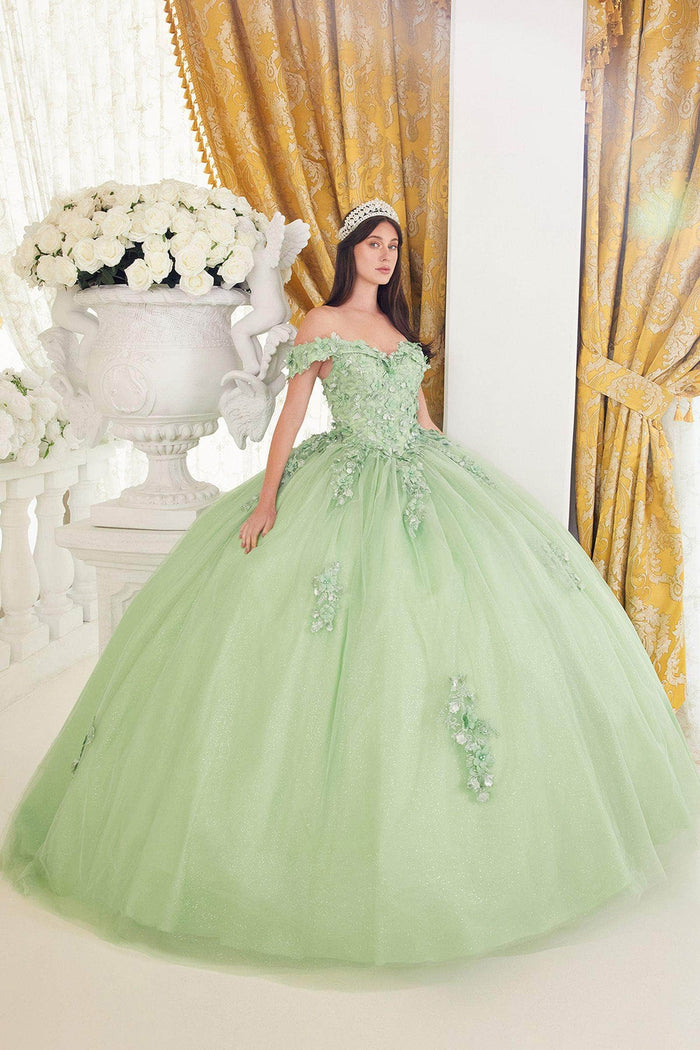 Ladivine 15710 - Sweetheart Neck Floral Applique Embellished Ballgown Ball Gowns XL / Greenery