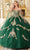 Ladivine 15711 - Lace Applique Embellished Off-Shoulder Ballgown Ball Gowns XXS / Emerald
