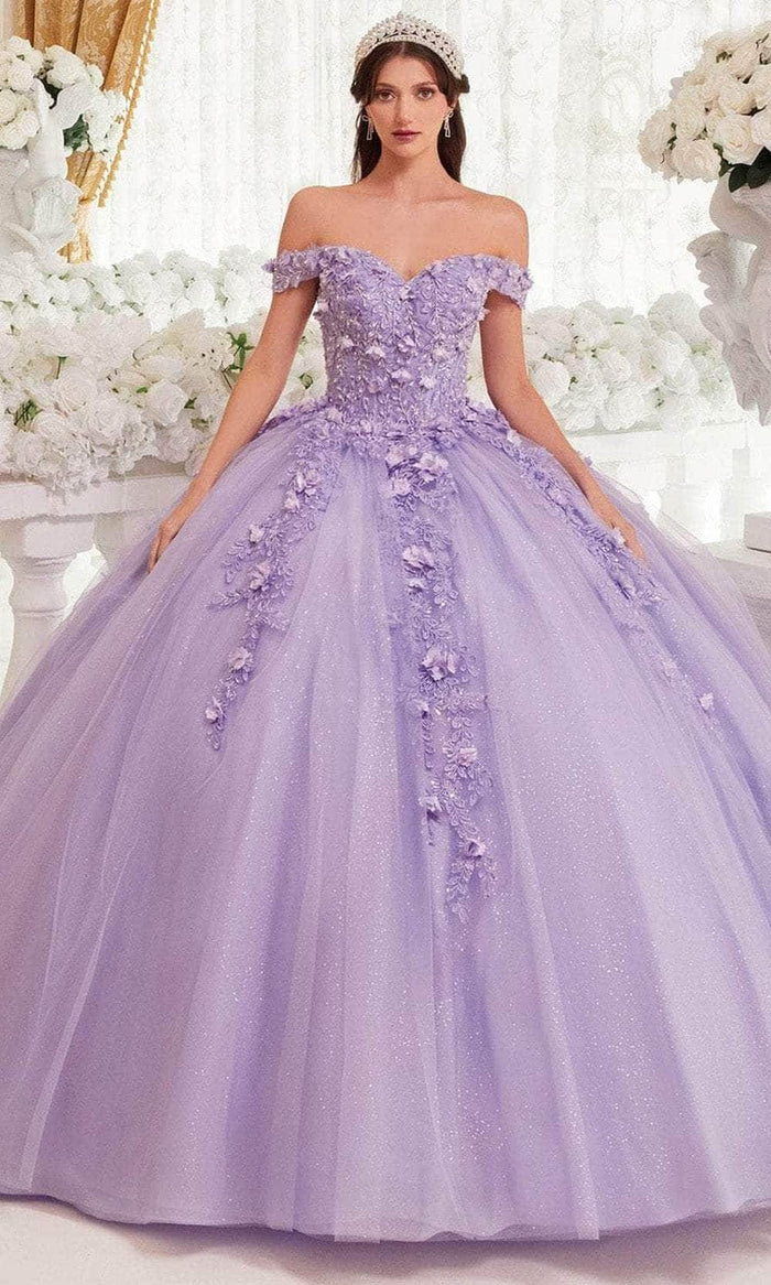 Ladivine 15717 - Floral Accented Ballgown Special Occasion Dress XXS / Lavender