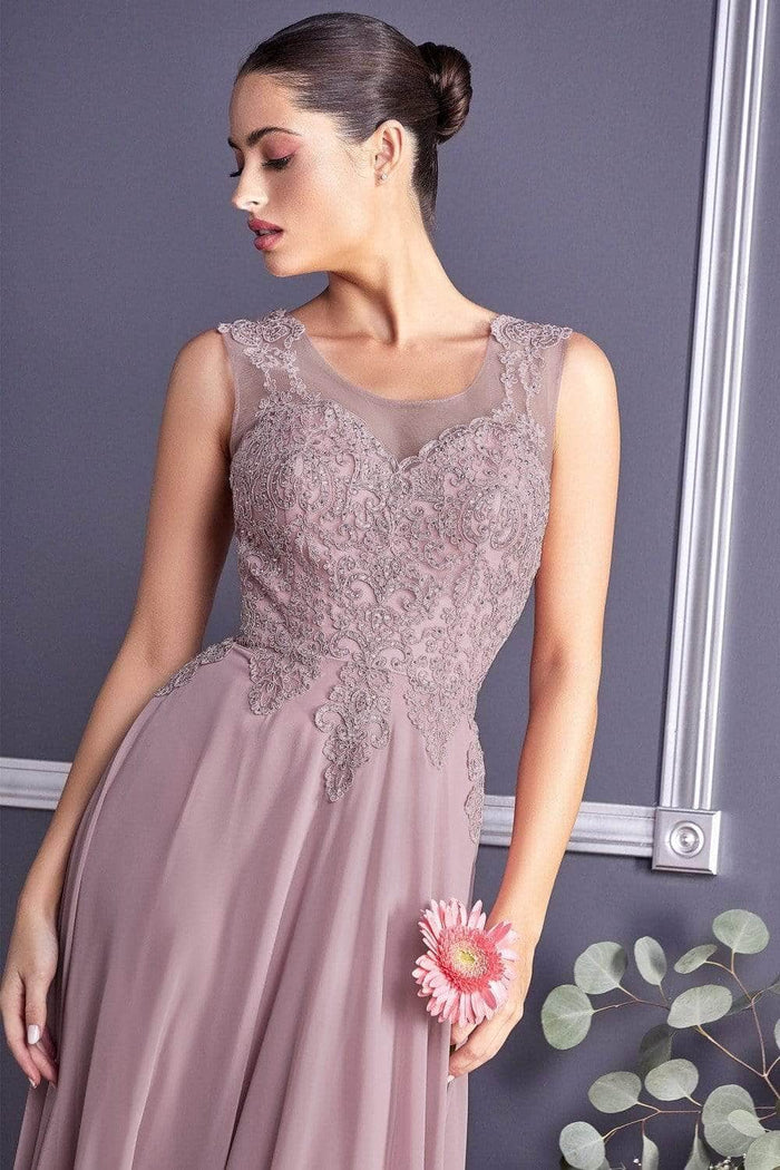 Ladivine 2635 - Metallic Applique Evening Gown Prom Dresses XS / Mocha