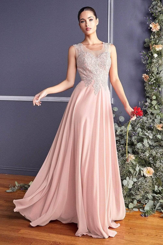 Ladivine 2635 - Metallic Applique Evening Gown Prom Dresses XS / Peach