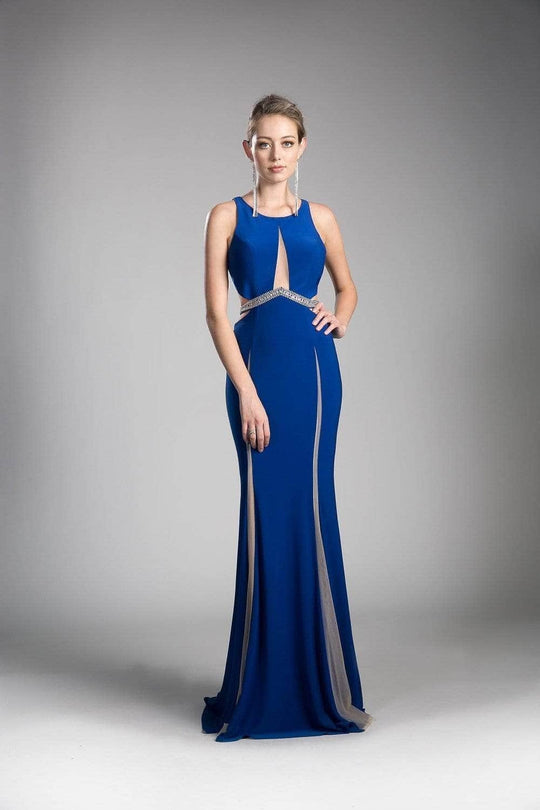 Ladivine 62806 - Peaked Illusion Paneled Cutout Gown