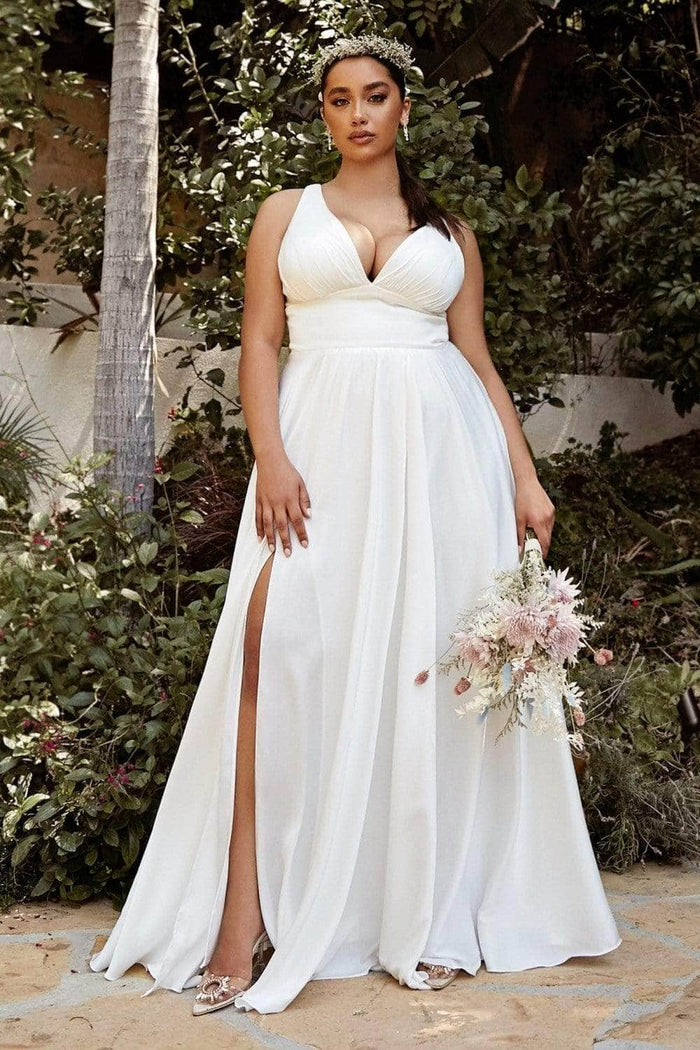 Ladivine 7469WW - Deep V-Neck Bridal Gown Bridal Dresses 18 / Off White