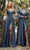 Ladivine 7485 - V-Neck Wrap Bodice Evening Gown Evening Dresses 10 / Smoky Blue