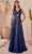Ladivine 7497 - Ruched Knotted V-Neck Prom Gown Prom Dresses