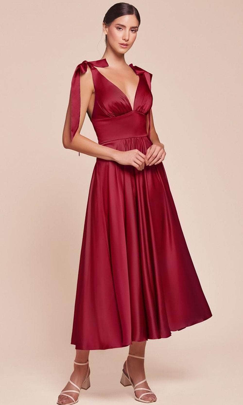 Ladivine by Cinderella Divine Burgandy Tea Length Satin A-Line Dress 6 Ladivine by Cinderella Divine Burgandy Tea Length Satin A-Line Dress 6