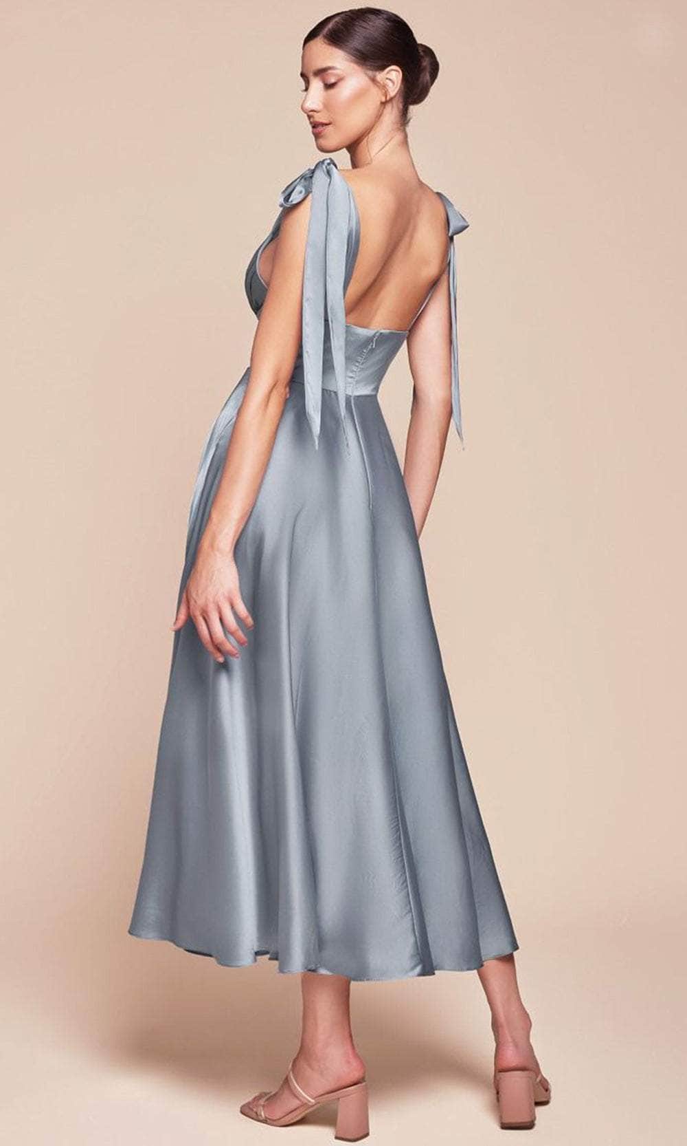 Ladivine 7499 - Tea Length Satin A-Line Dress