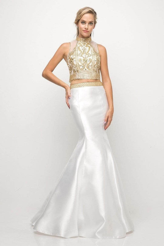 Ladivine 84016 - Beaded Two-Piece High Halter Mermaid Gown
