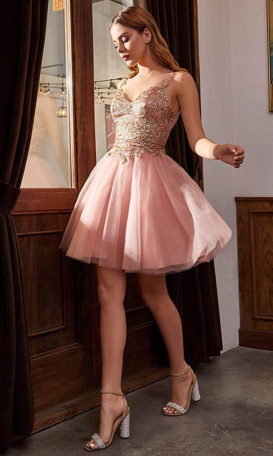 Ladivine 9239 - Glitter V-Neck Cocktail Dress Cocktail Dresses