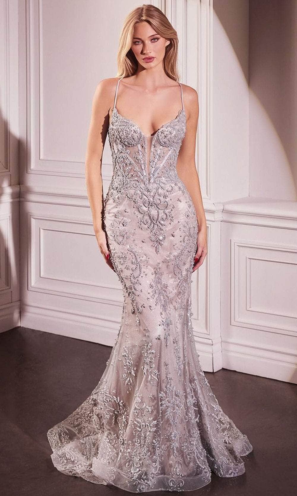 Ladivine CC2403 - Long Layered pearl embellished lace Mermaid Dress - Fitted, Sleeveless, Bead Embellished, Spaghetti Straps, Illusion, Boning, Ruffled Hem, Floor Length Couture Candy Ladivine CC2403 - Long Layered pearl embellished lace Mermaid Dress - Fitted, Sleeveless, Bead Embellished, Spaghetti Straps, Illusion, Boning, Ruffled Hem, Floor Length Couture Candy
