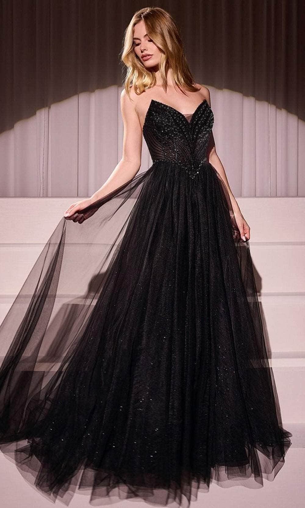 LaDivine CC415 Long A Line Formal Prom Beaded Dress - Black / 10 LaDivine CC415 Long A Line Formal Prom Beaded Dress - Black / 10