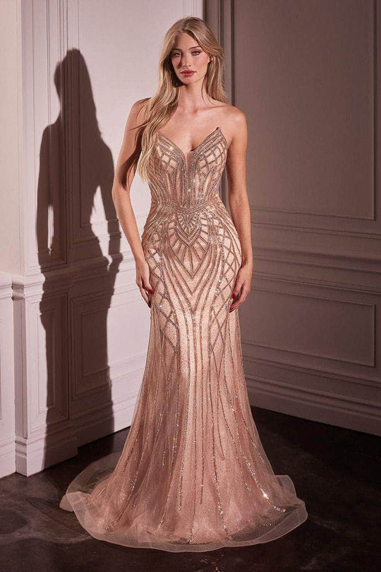Ladivine CC6018 - Rhinestone Embellished Strapless Prom Gown