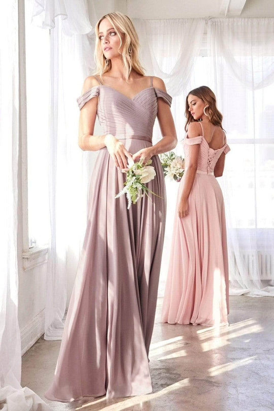 Ladivine CD0156 - Off Shoulder Pleated Bodice Dress