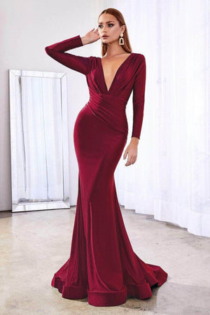 Radiant Long Sleeve Draped Evening Dress