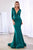 Ladivine CD0168 - Long Sleeve Draped Evening Dress Evening Dresses XXS / Emerald