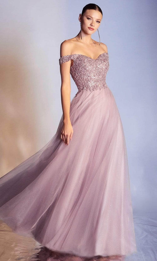 Ladivine CD0177 - Metallic Lace Appliqued Glitter A-Line Gown