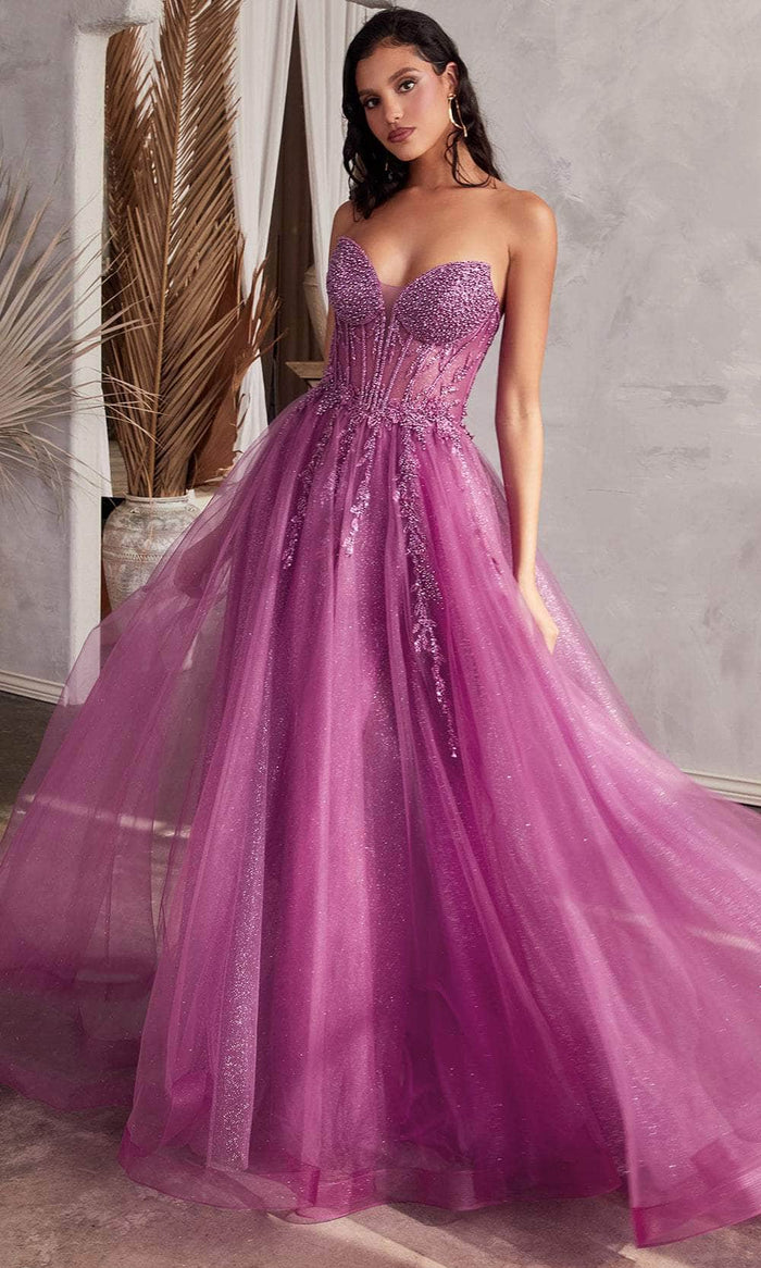Ladivine CD0230 - Beaded Appliqued A-Line Prom Gown Prom Dresses 2 / Amethyst