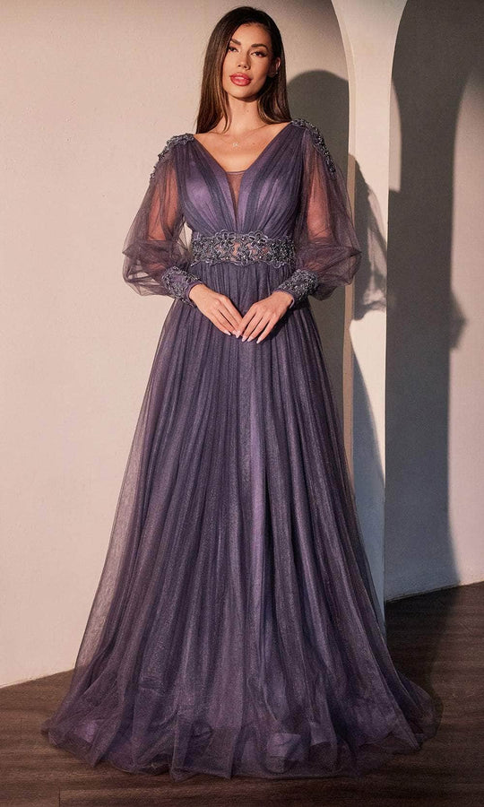 Ladivine CD0938 - Sheer Long Sleeve Lace Applique Prom Gown
